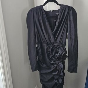 Express Black Long Sleeve Ruched Dress